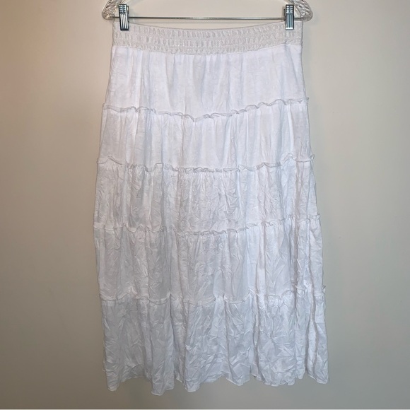 AGB White Tiered Maxi Skirt Bohemian M - Picture 1 of 8